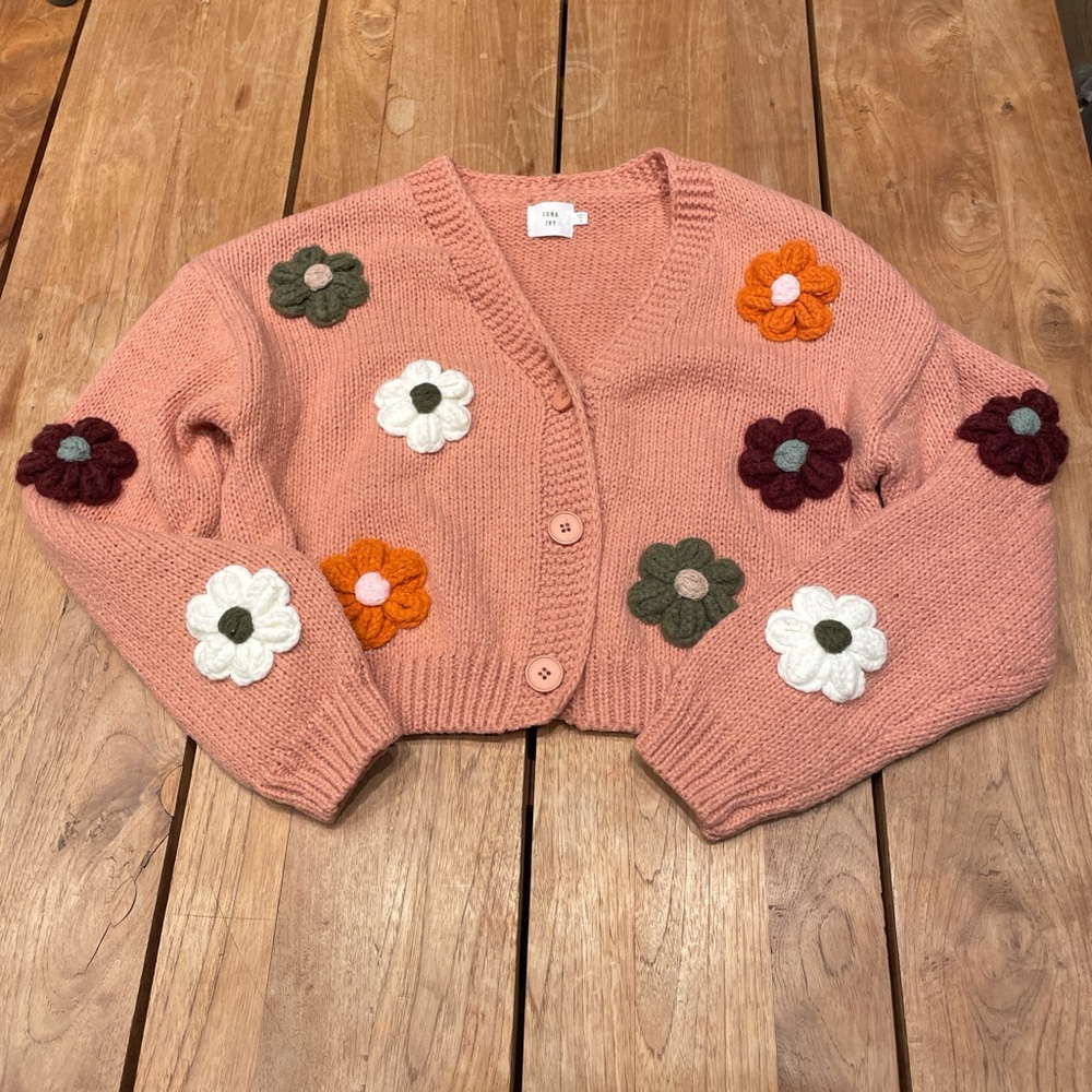 Floral Embellished Pink Cardigan
